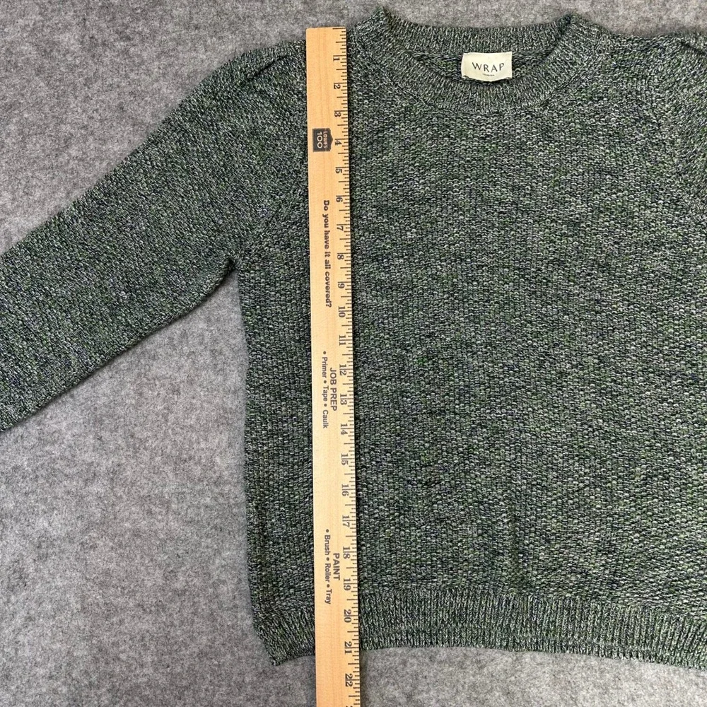 Wrap London Green Blue Organic Cotton Heritage Knit Puff Shoulder Sweater US 4